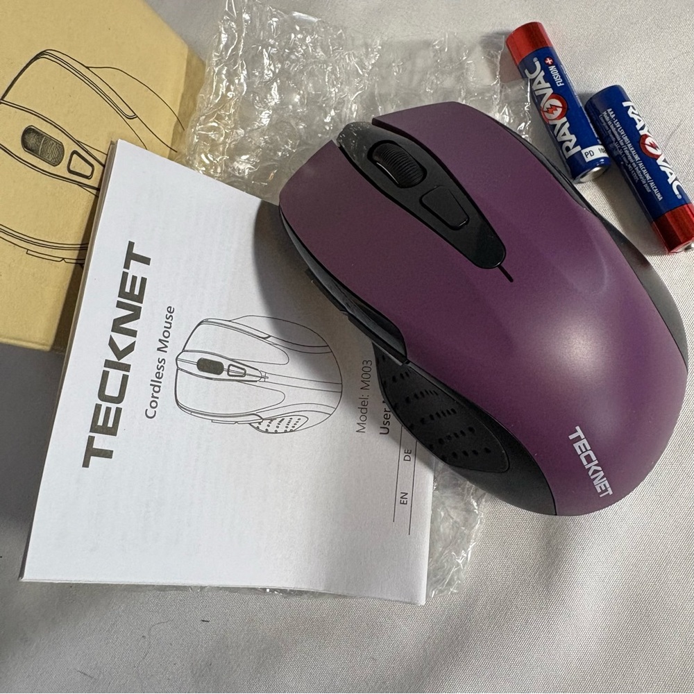 TECKNET M003 Cordless Optical Mouse Purple Ergonomic USB Receiver